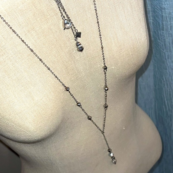Dual Chain & Rhinestone Lariat Drop Necklace. - Picture 4 of 6